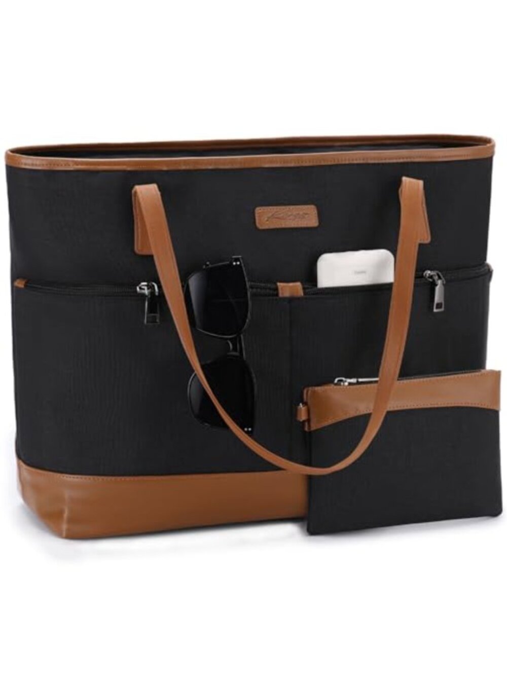 15.6 Inch Laptop Tote Bag Polyester PU Leather Work Purse Canvas Handbag